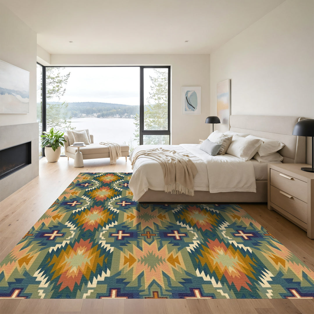 Southwestern Geometric Sunburst Cross Rug