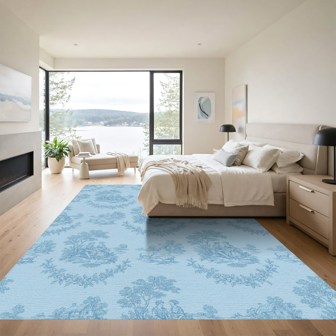 Sky Blue Pastoral Countryside Scene Rug