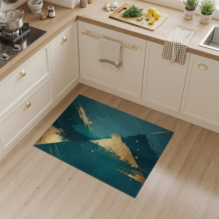 Blue and Teal Gold Abstract Area Rug