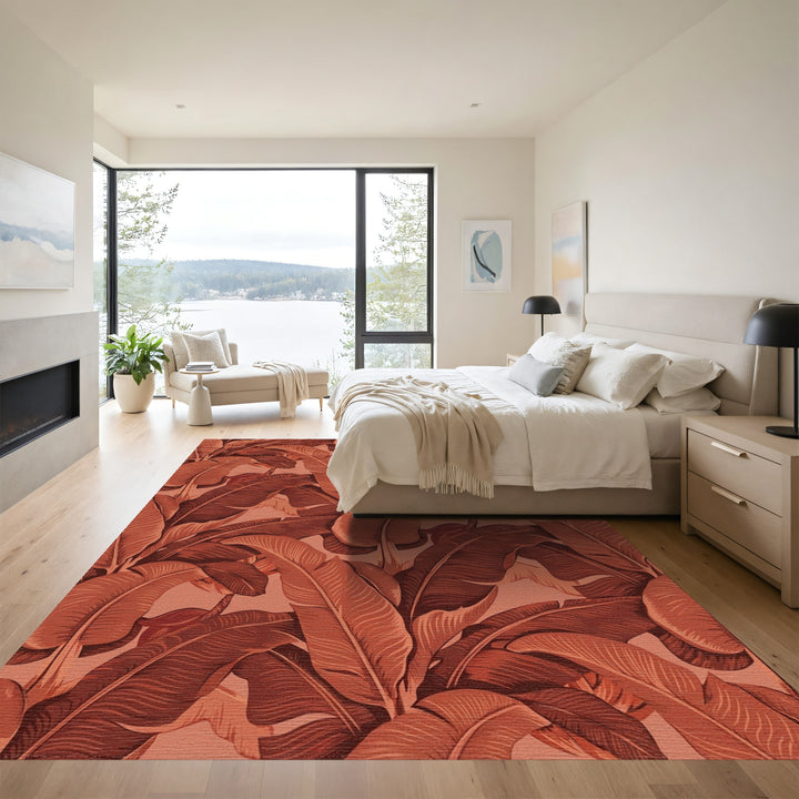 Terracotta Banana Leaf Tropical Foliage Rug
