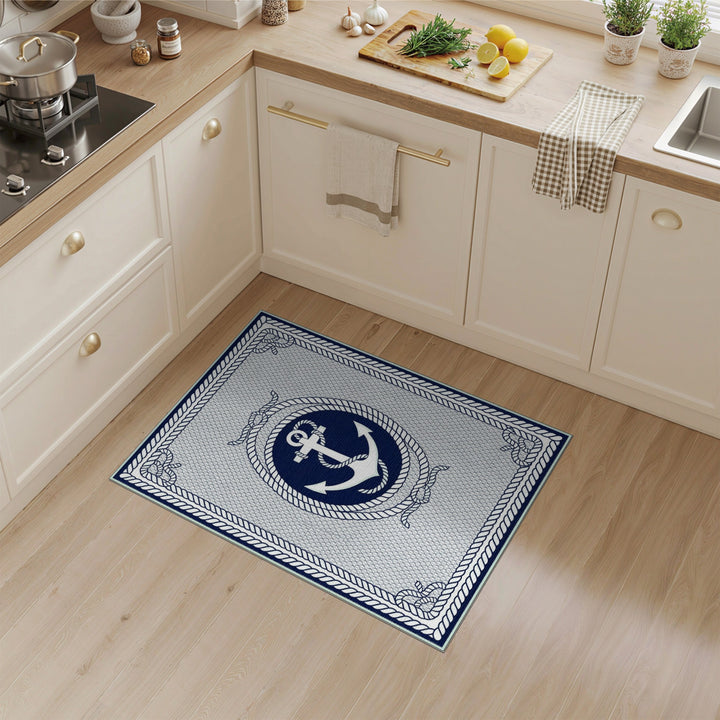 Navy Anchor Rope Coastal Area Rug