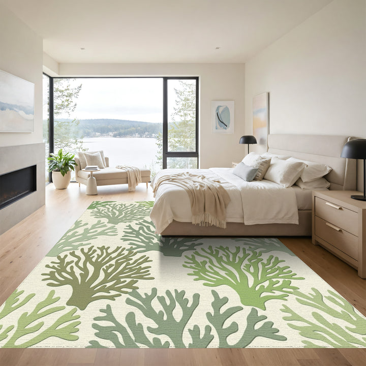 Green Coral Branch All Over Rug