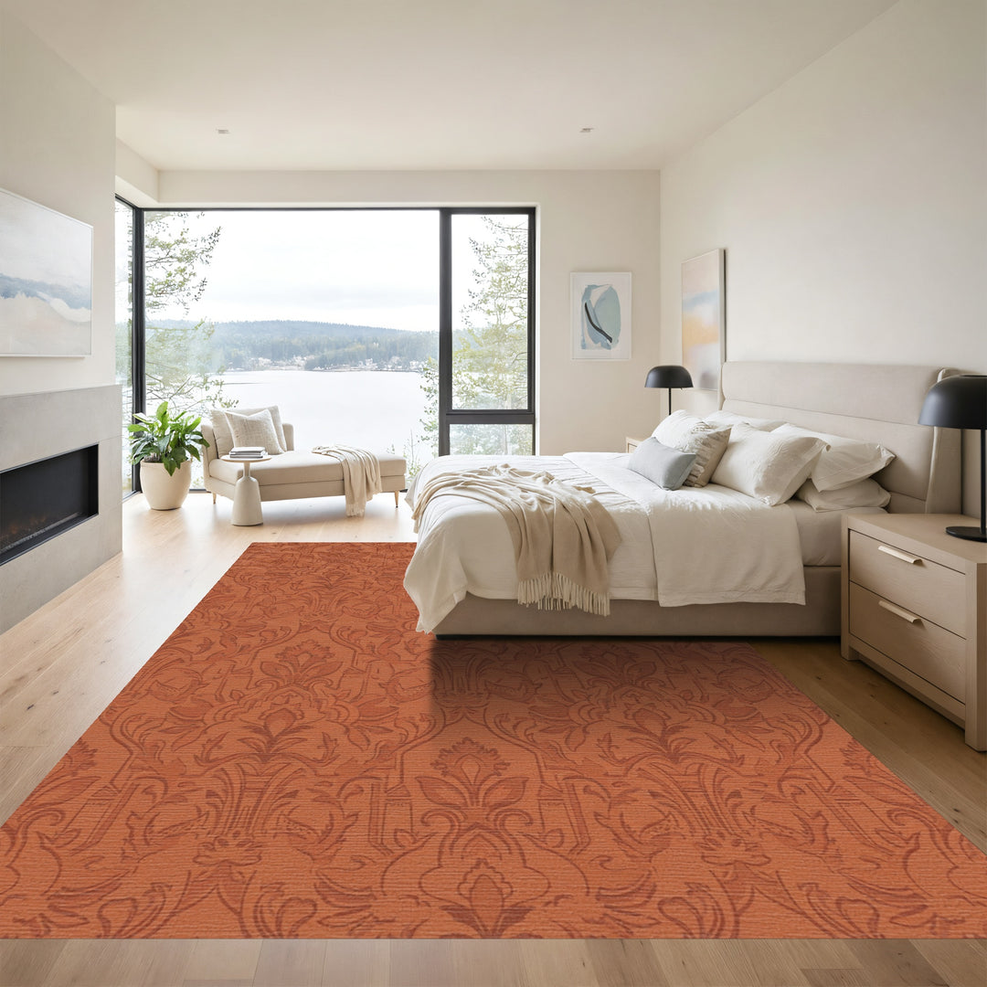 Terracotta Vintage Scroll and Leaf Rug