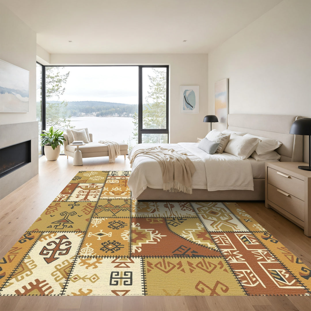 Earthy Patchwork Tribal Medallion Sun Rug