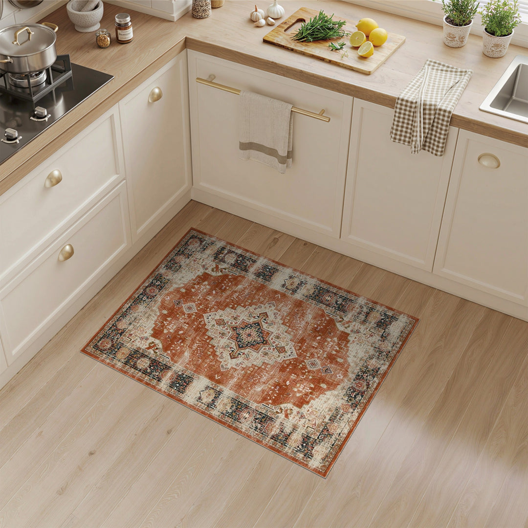Distressed Vintage Medallion Orange Distressed Vintage Medallion Area Rug