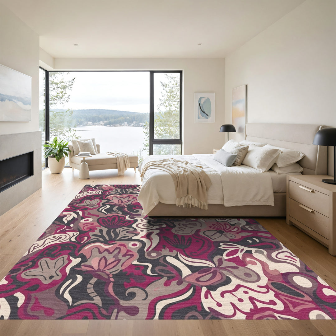 Bold Plum Floral Swirl Abstract Rug
