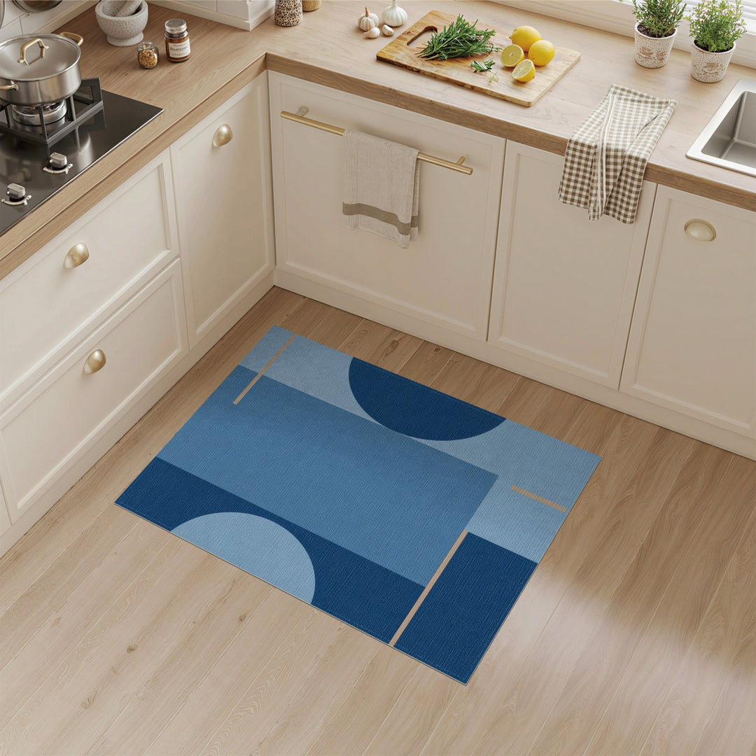Blue and Teal Blue Geometric Circle Area Rug