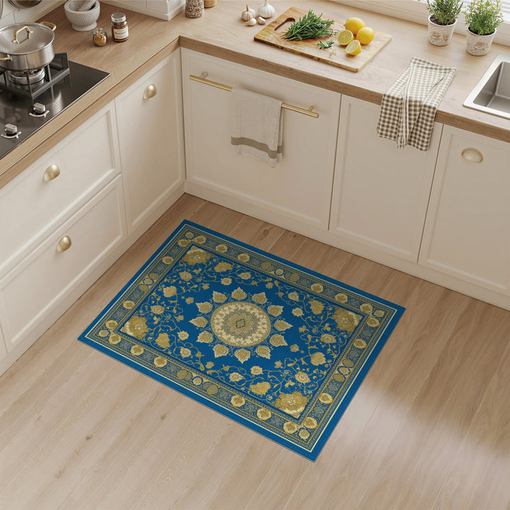 Blue Gold Medallion Floral Persian Area Rug