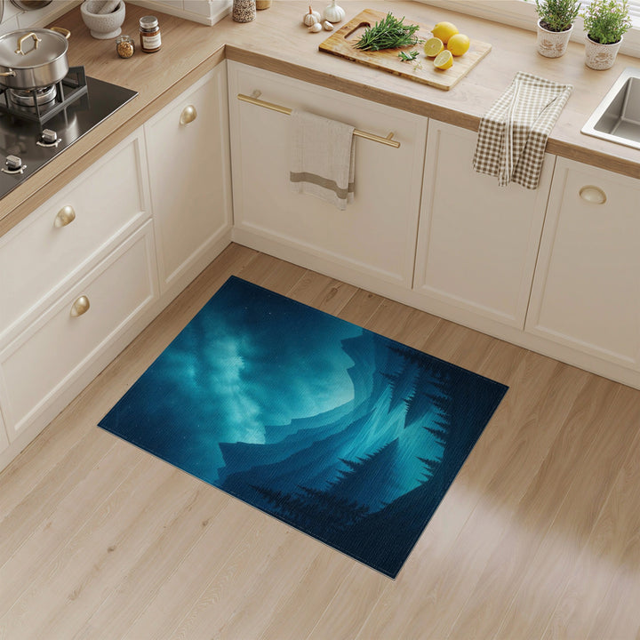 Blue Teal Mountain Lake Area Rug