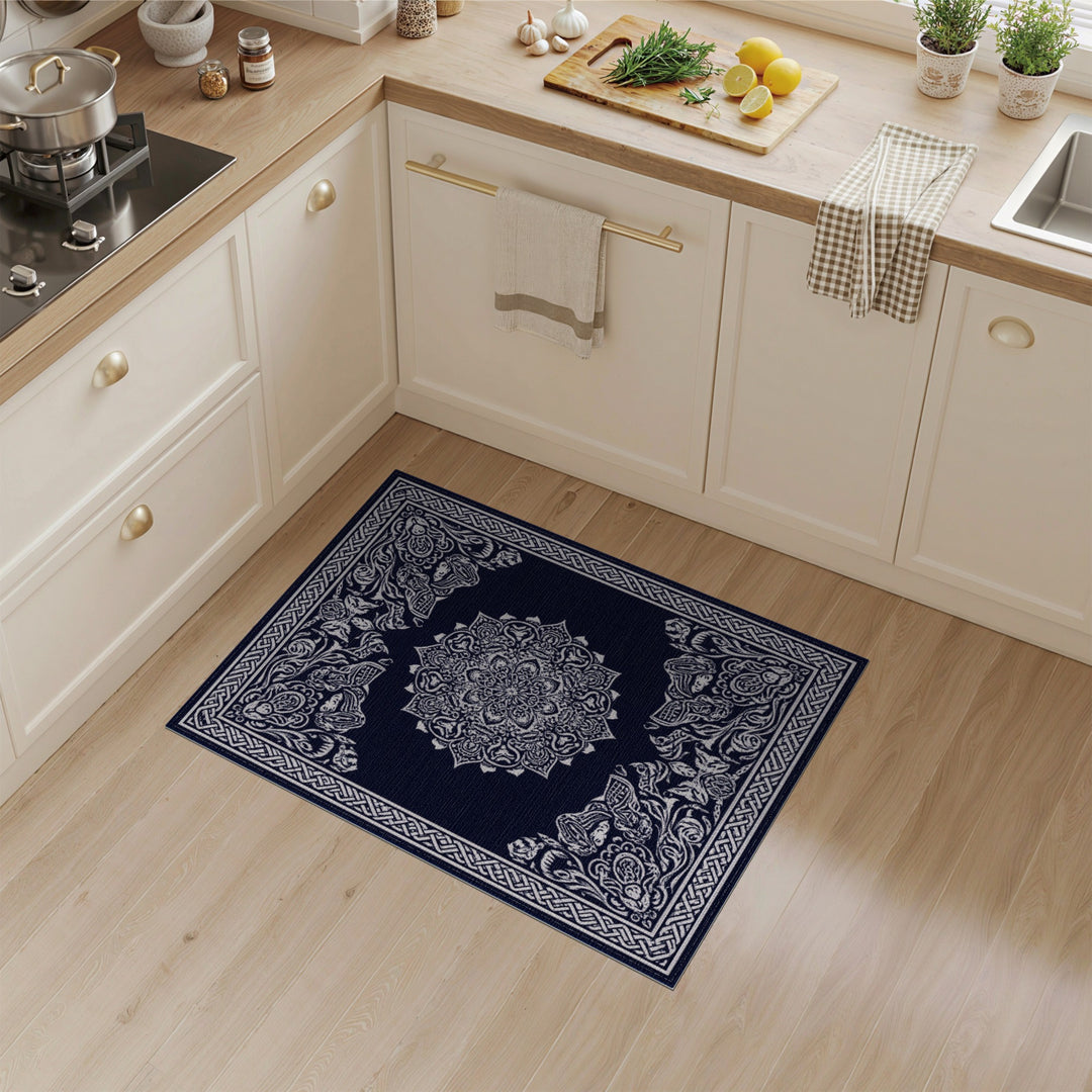 Navy Blue Persian Medallion Area Rug