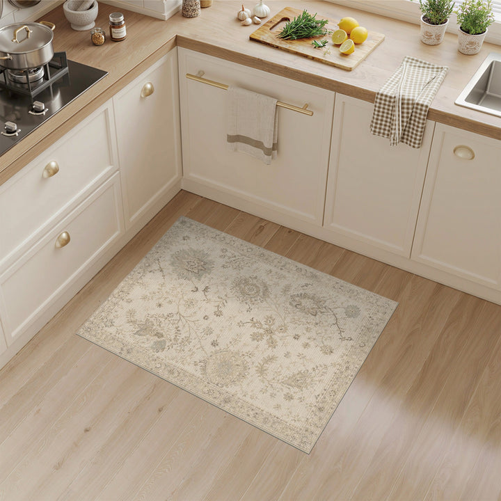 Beige Floral Vintage Area Rug