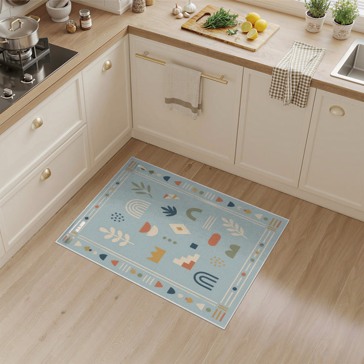 Boho Chic Light Blue Geometric Area Rug