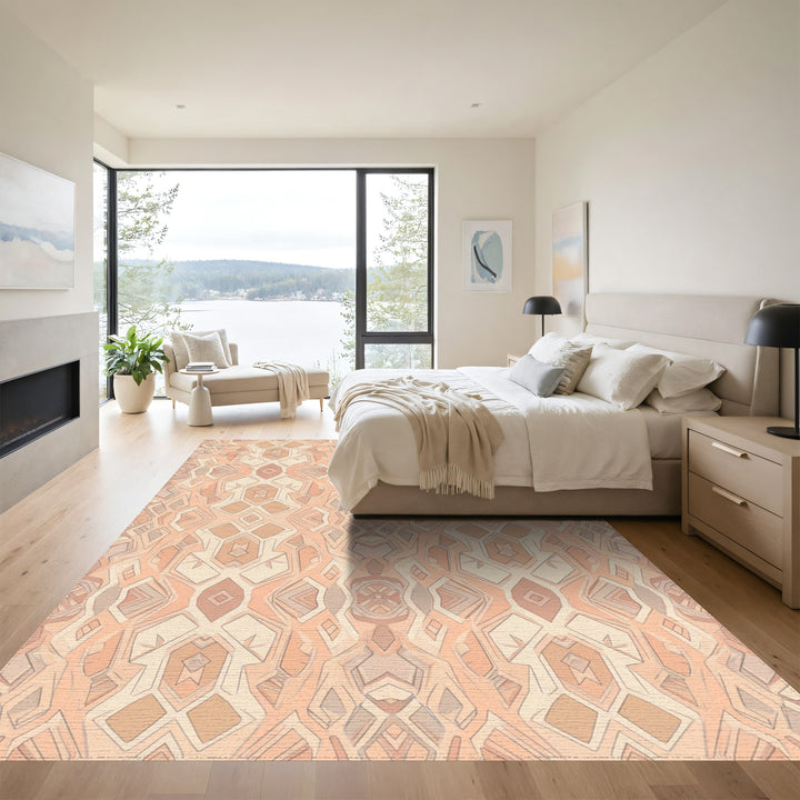 Subtle Peach Geometric Overlay Rug