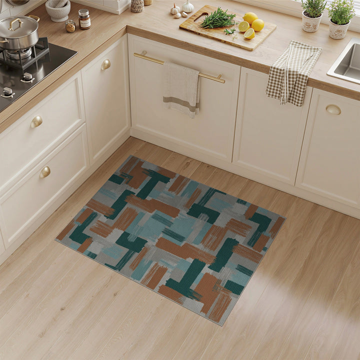 Abstract Geometric Teal Orange Area Rug