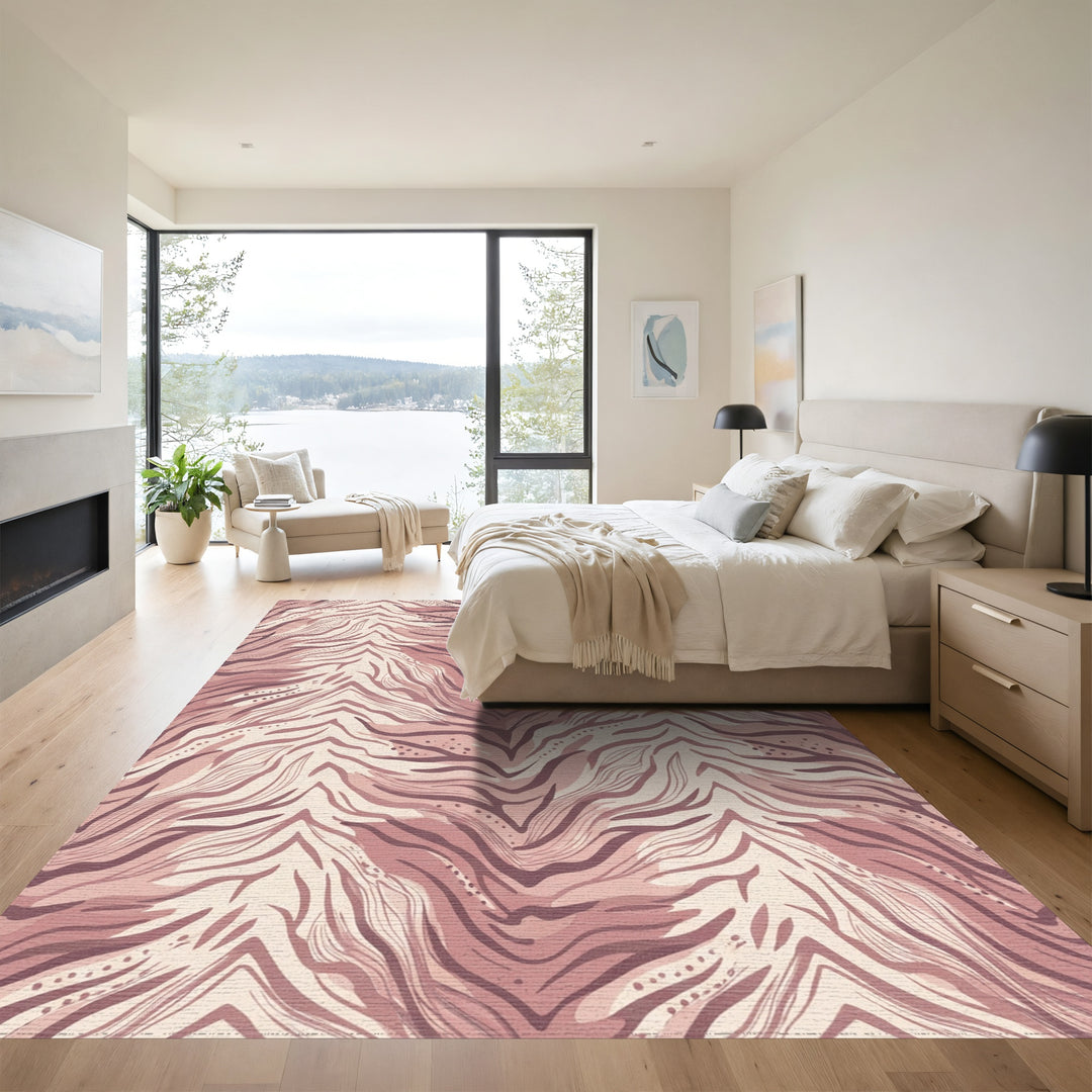 Blush Pink Zebra Stripe Waves Rug