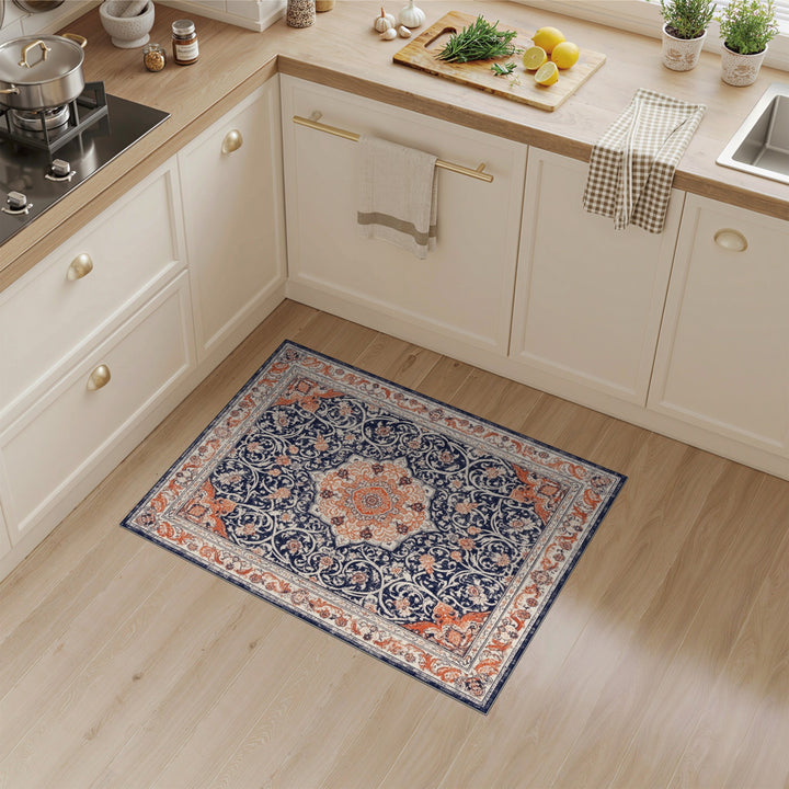 Navy Blue Orange Persian Medallion Traditional Persian Area Rug
