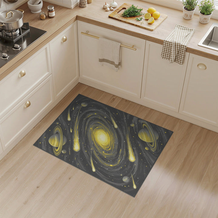 Yellow Galaxy Spiral Washable Area Rug