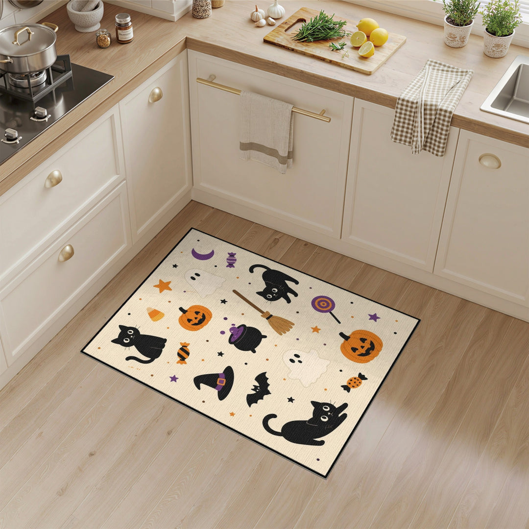 Halloween Black Cats Pumpkins Area Rug