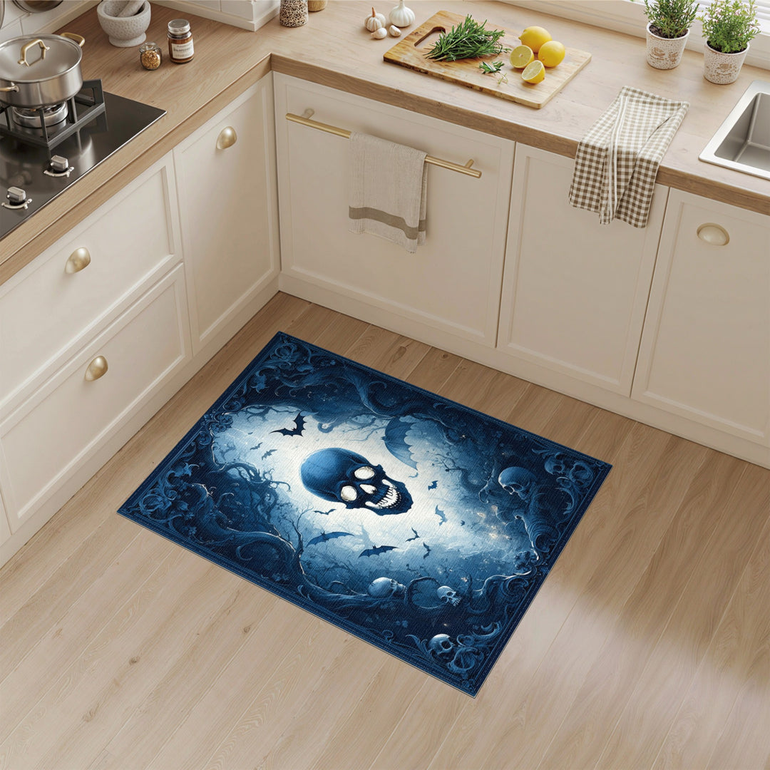 Gothic Skull Blue Area Rug