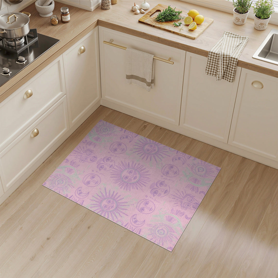 Pink Celestial Sun Moon Boho Area Rug
