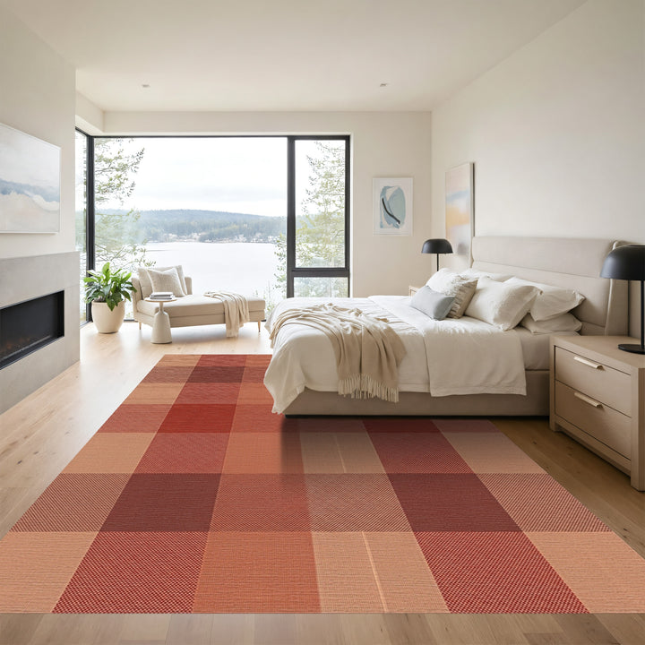 Crimson Taupe Gingham Checks Rug