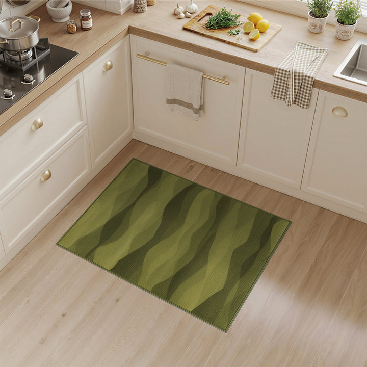 Green Layered Waves Abstract Area Rug