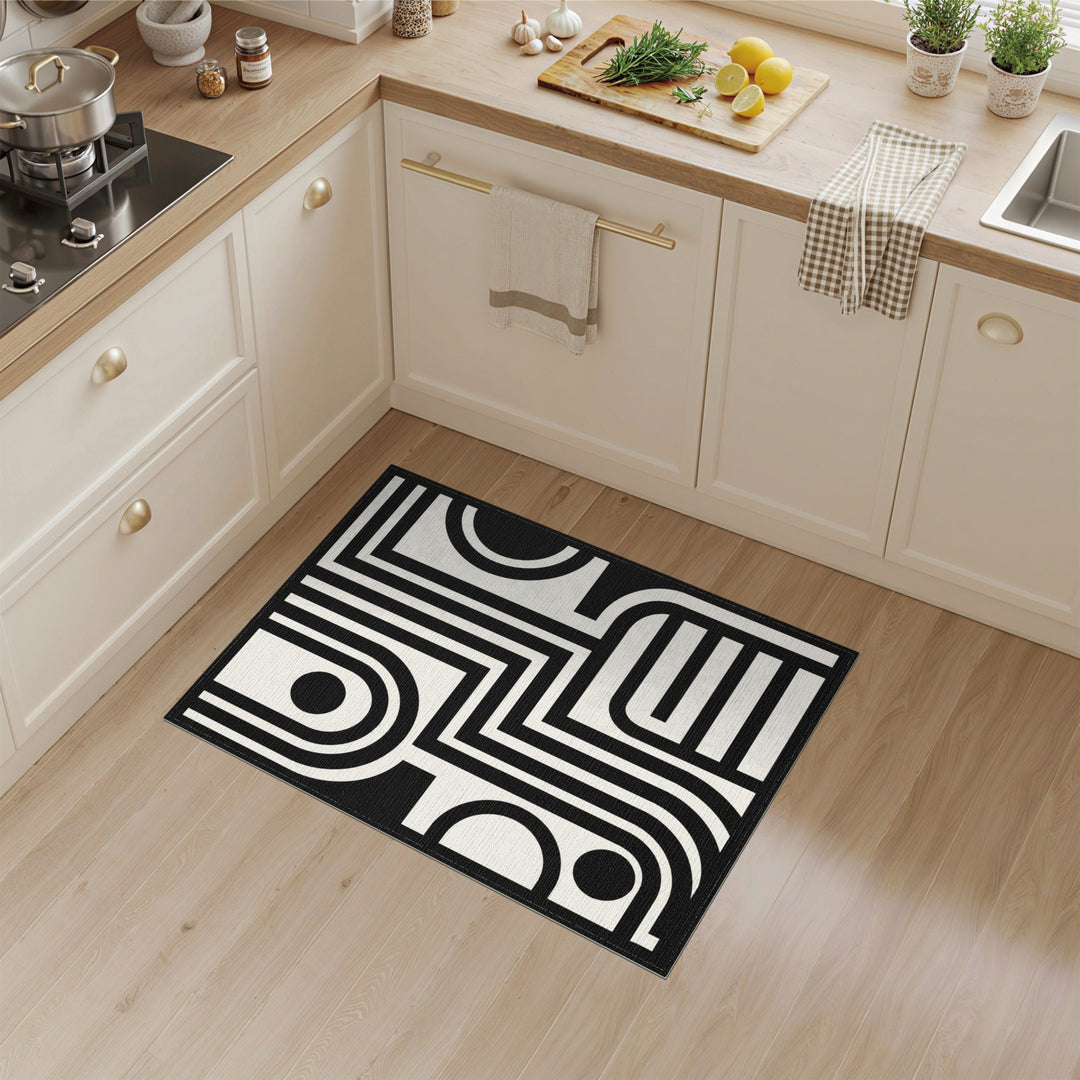 Bold Black White Geometric Area Rug