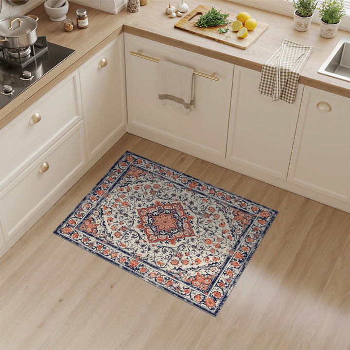 Red Floral Medallion Distressed Area Rug