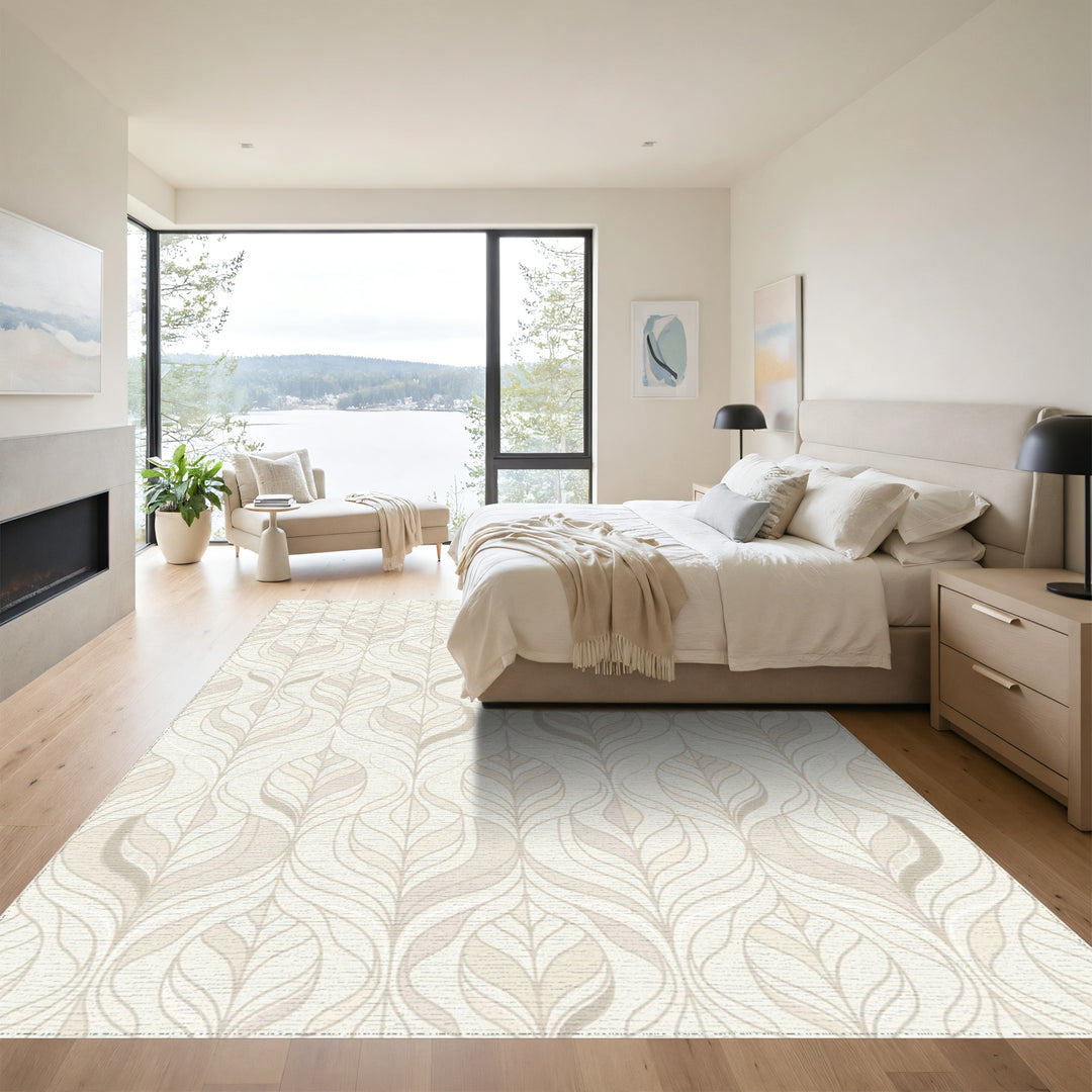 Pale Beige Feathered Art Deco Rug