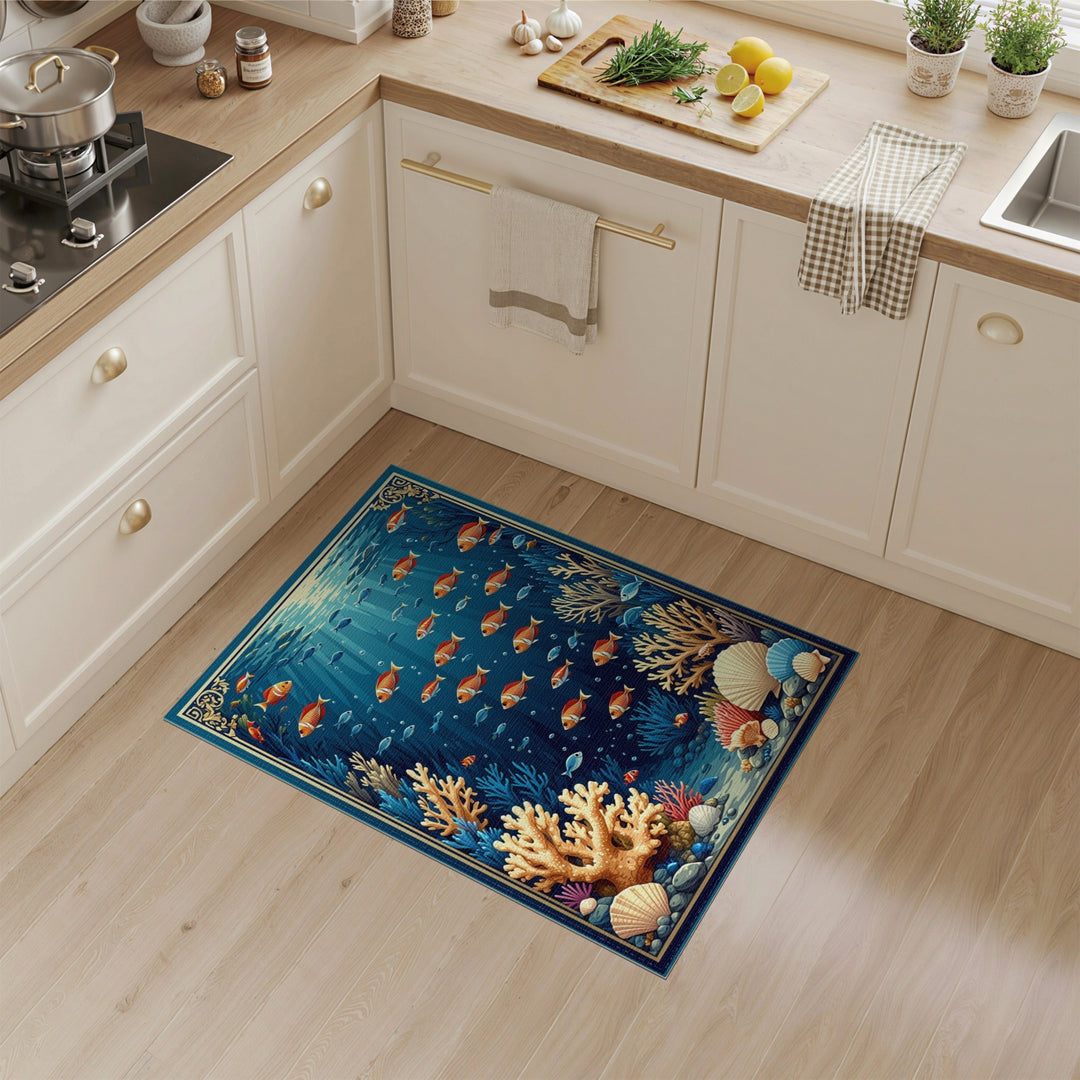 Coastal Underwater Fish Coral Area Rug