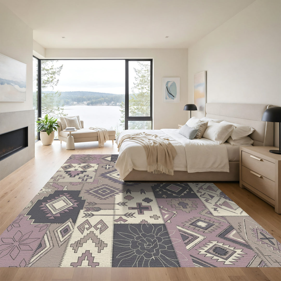 Patchwork Boho Diamond Arrows Crosses Rug