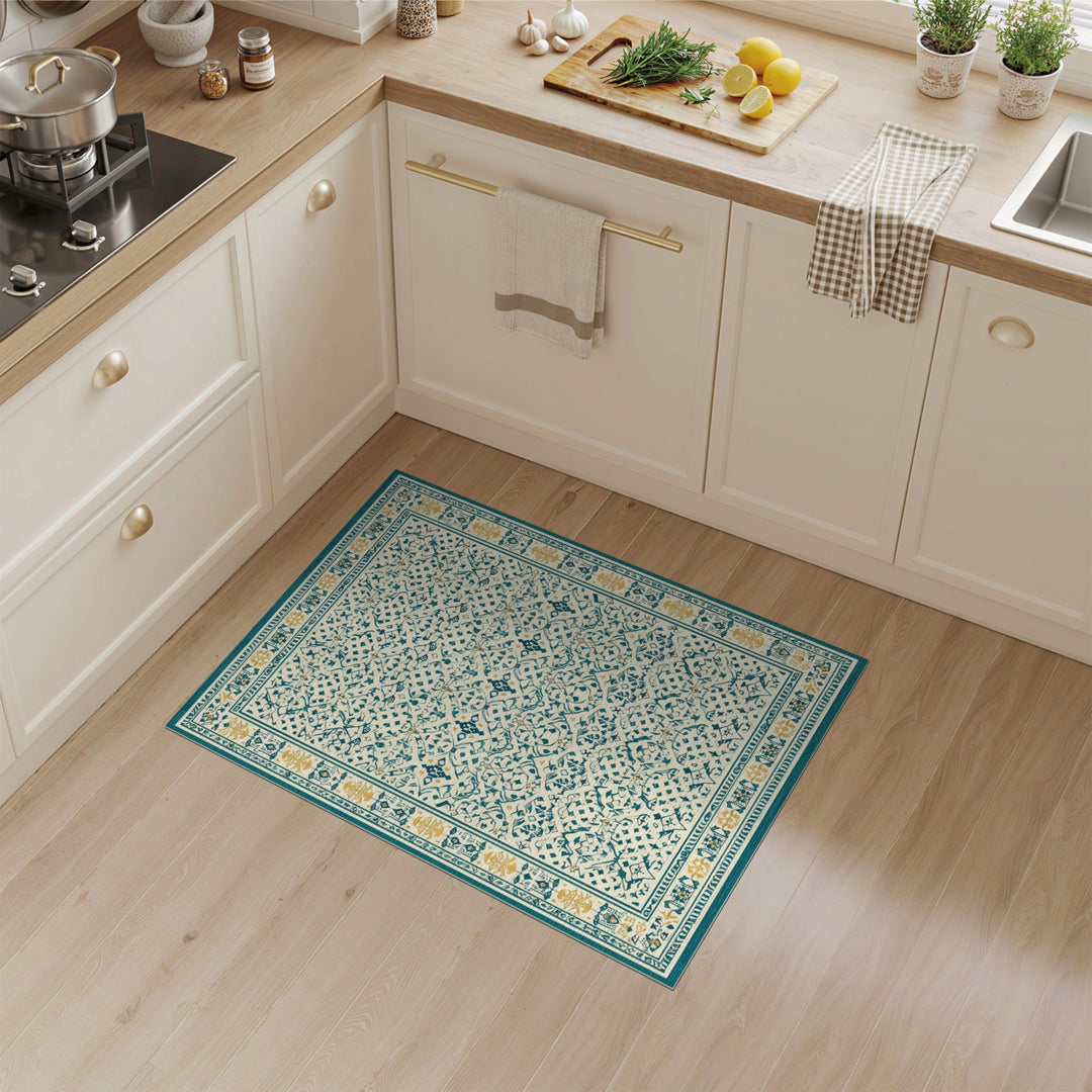 Teal Persian Area Rug with Gold Accents