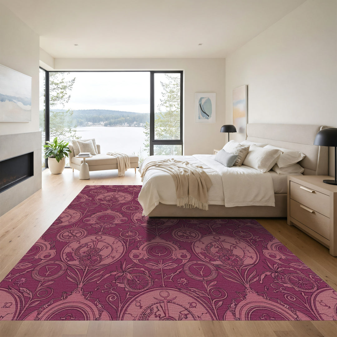 Steampunk Celestial Vine Burgundy Rug