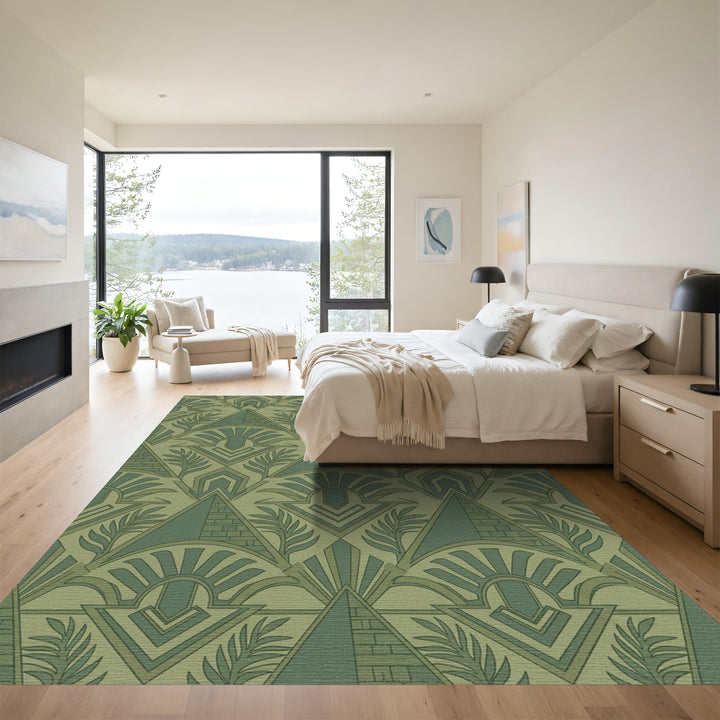 Art Deco Green Sunburst Foliage Rug