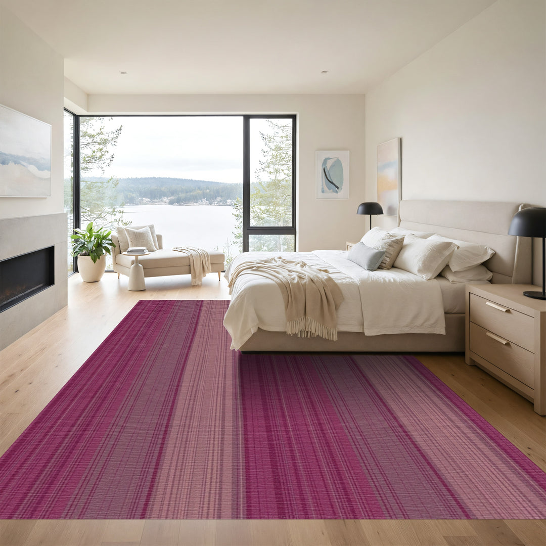Deep Plum Vertical Stripe Texture Rug
