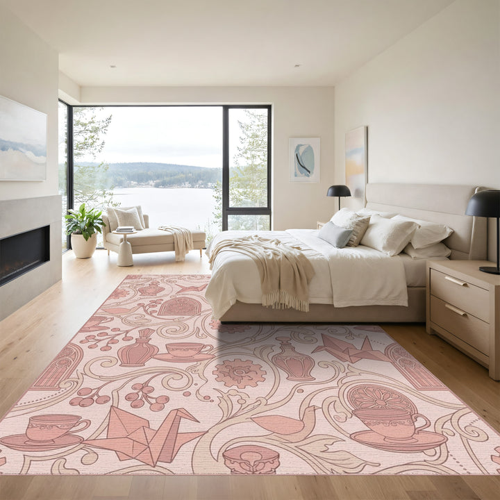 Rosy Rose Geometric Curled Vine Rug
