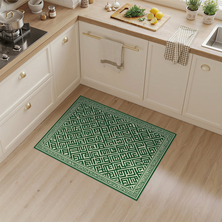 Green Geometric Maze Green Area Rug
