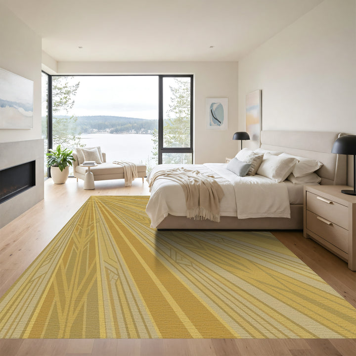 Golden Sunburst Art Deco Rays Rug