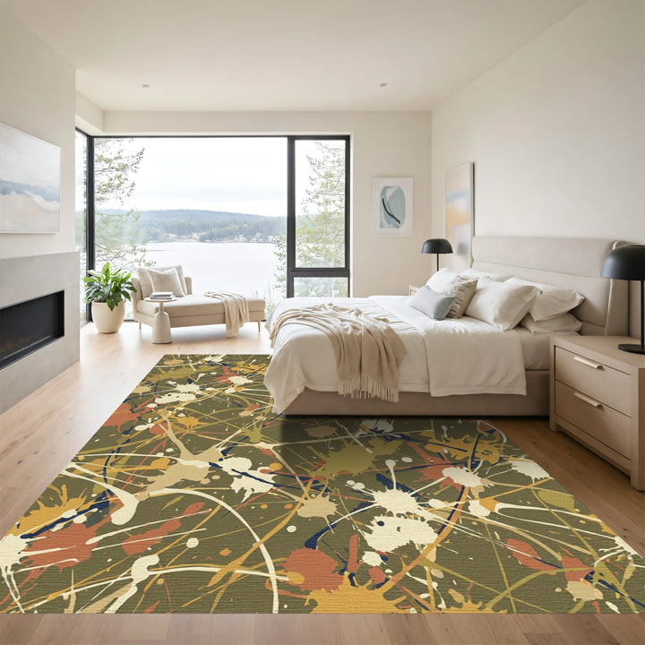 Earthy Camouflage Splatter Paint Splash Rug