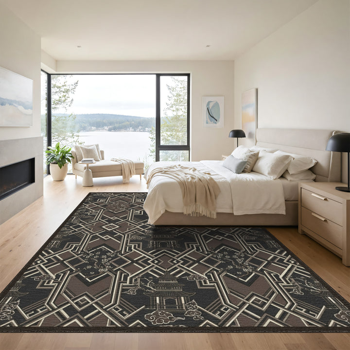 Emperor Pagoda Blossom Geometric Brown Rug