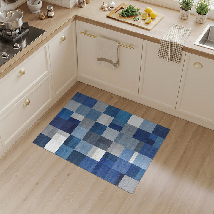 Blue and Teal Block Blue Geometric Block Area Rug