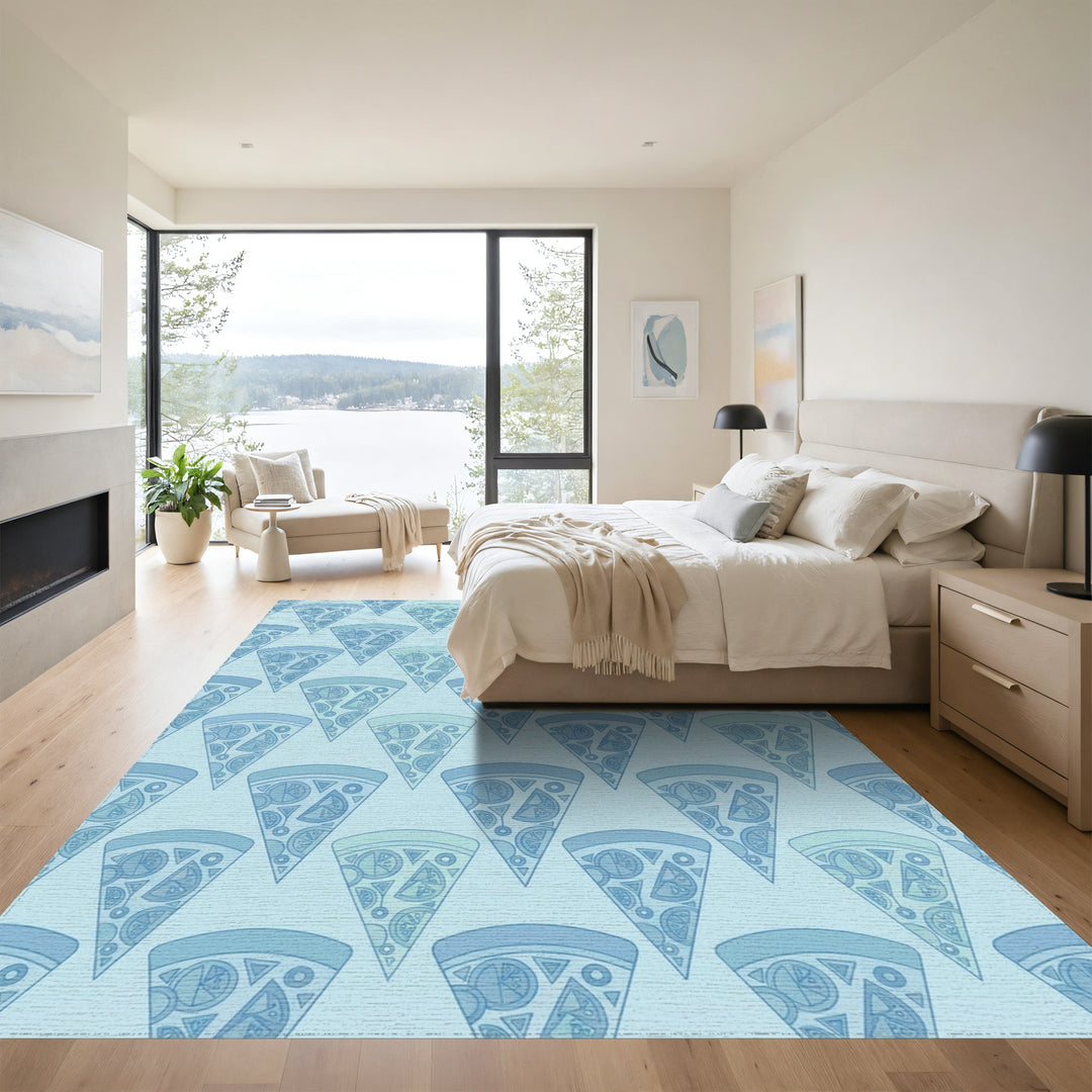 Cool Blue Pizza Slices Repeating Pattern Rug