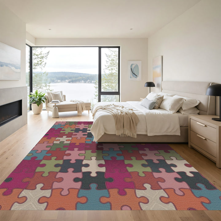 Muted Jewel Tone Puzzle Pieces Rug