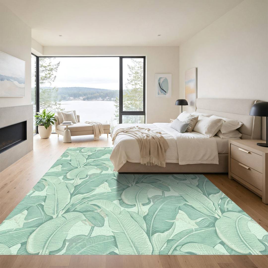 Serene Green Banana Leaf Tapestry Rug