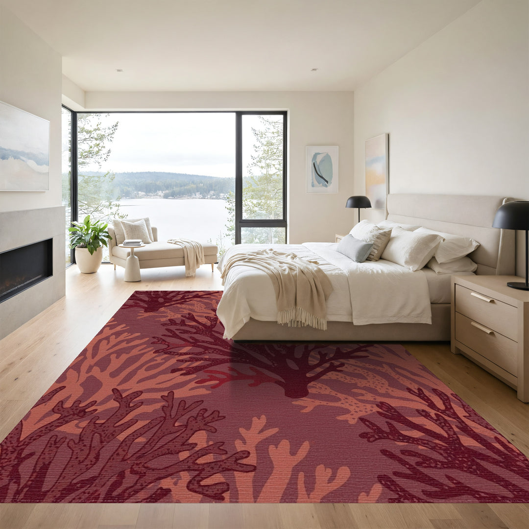 Deep Red Coral Organic Texture Rug