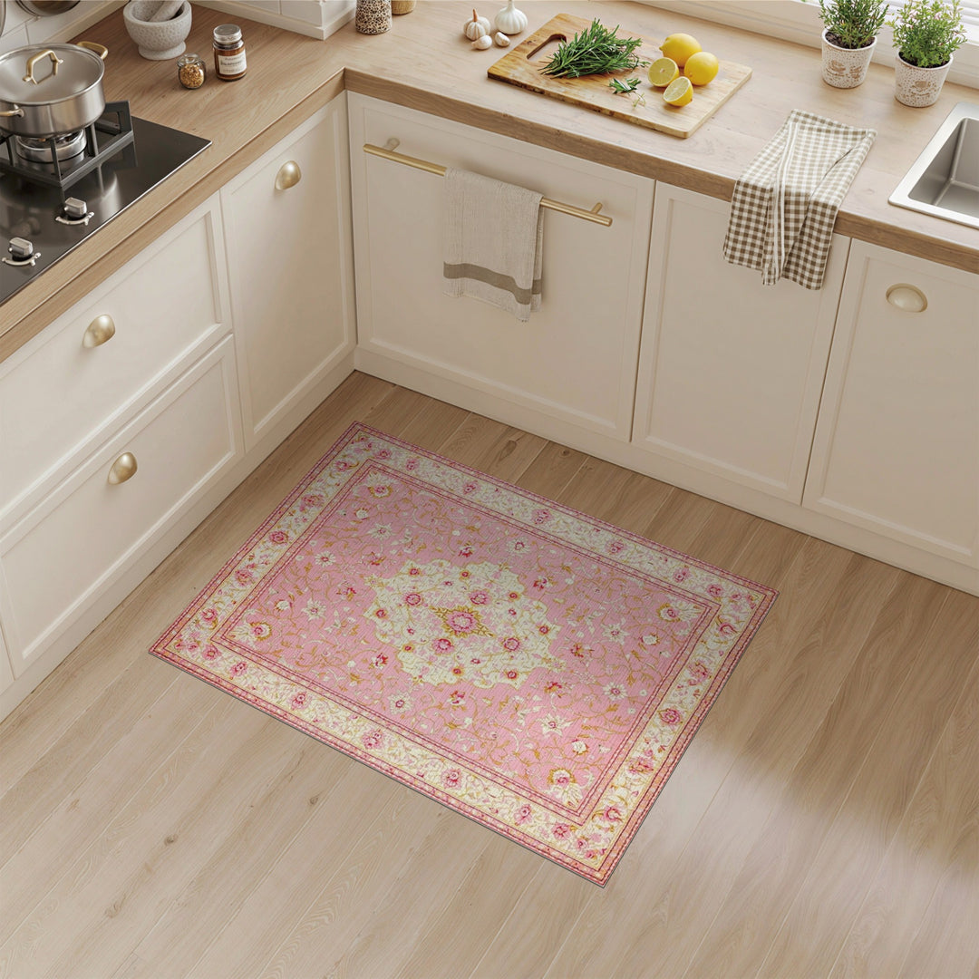 Pink Floral Medallion Area Rug