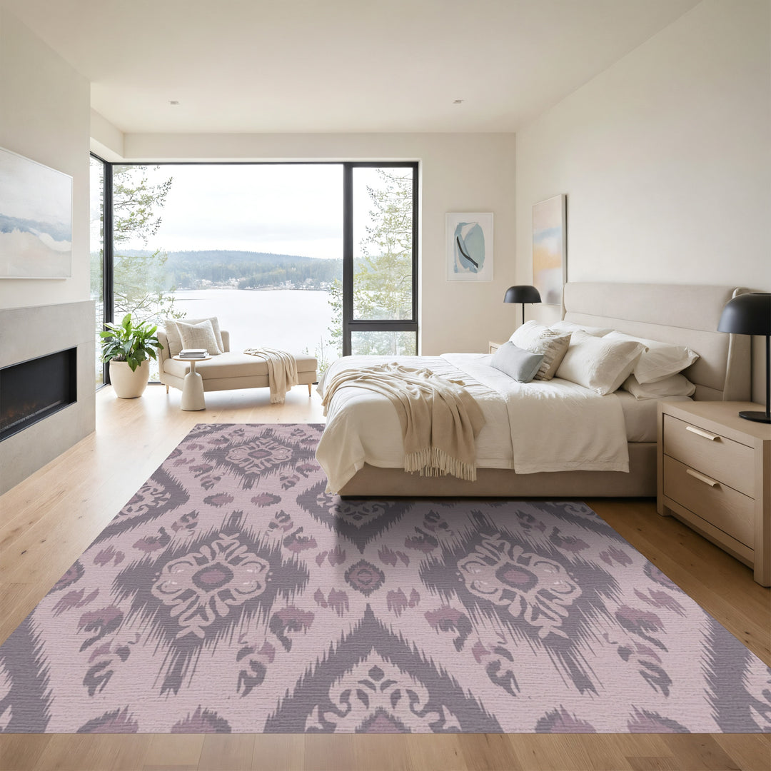 Dusty Rose Ikat Diamond Medallion Rug