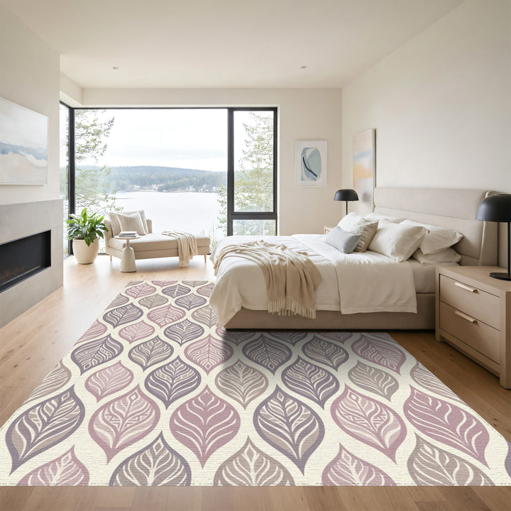 Subtle Lavender Leaf Overlay Rug