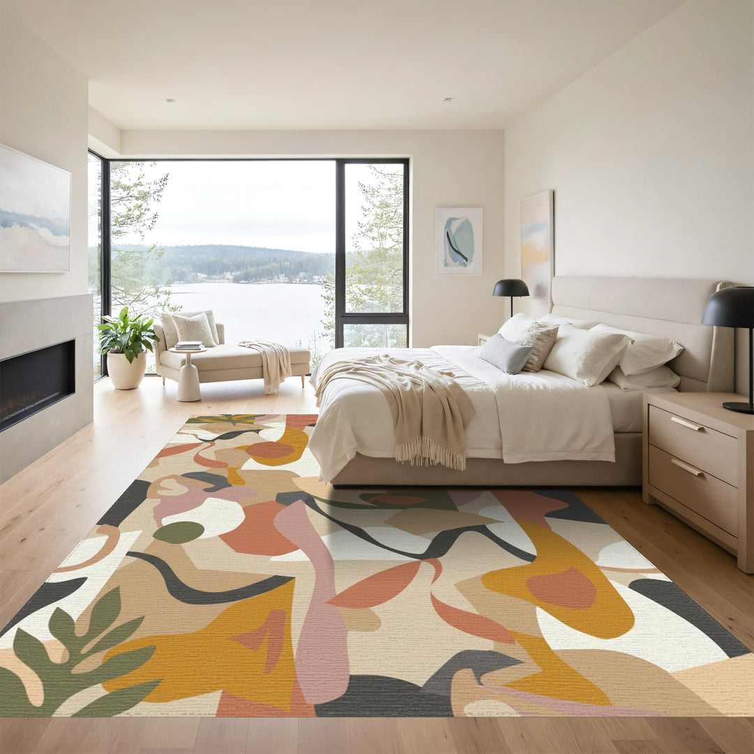 Earthy Abstract Organic Shapes Foliage Rug