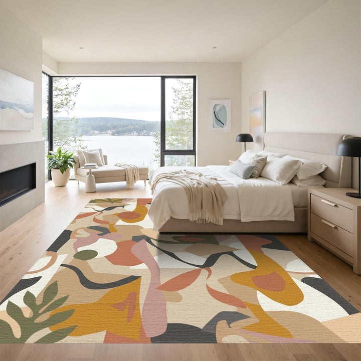 Earthy Abstract Organic Shapes Foliage Rug